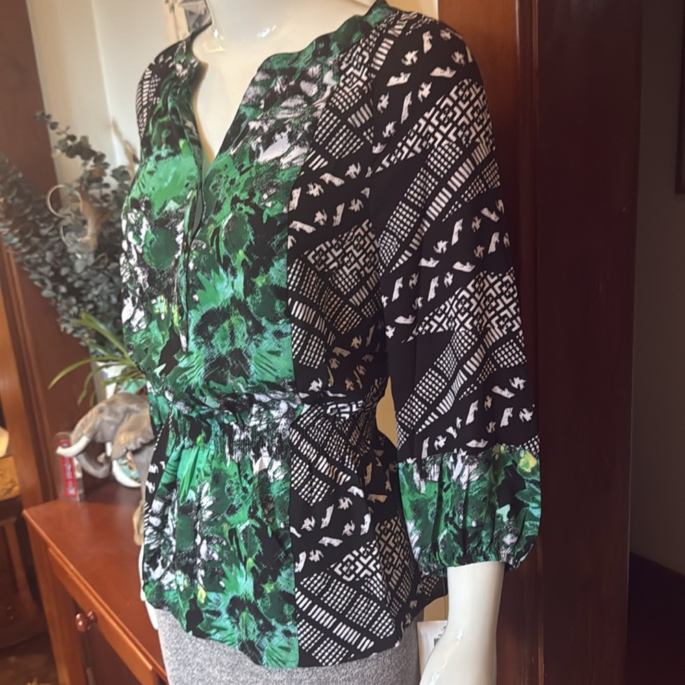NWT Style&Co size small sheer Green and Black Women's Top